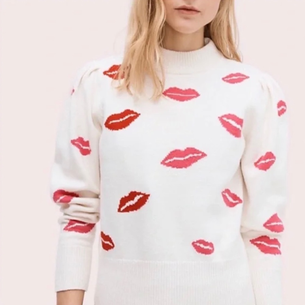 Kate Spade Lips Kisses Sweater Pink and Red Size Small